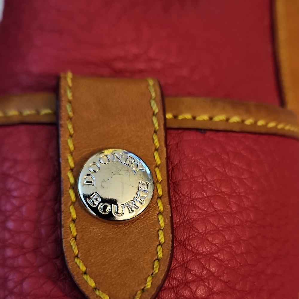 Dooney & Bourke Kristin Pebbled Leather Red Tote Bag with Tan Accents - Picture 7 of 16